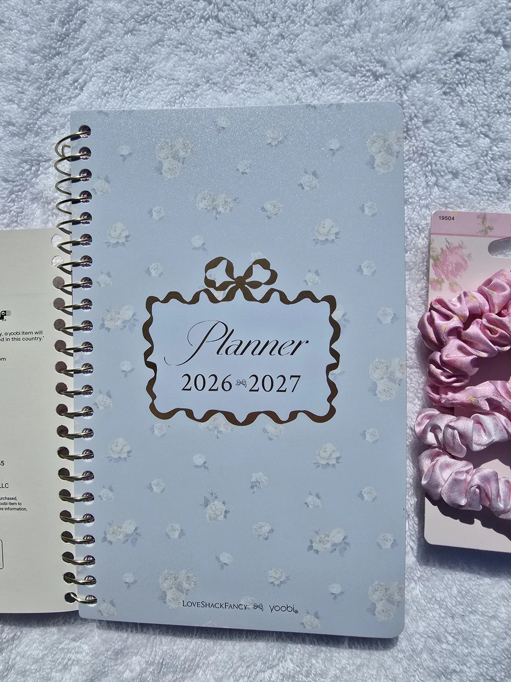LoveShackFancy Blue Floral Student Planner with Pink Scrunchies